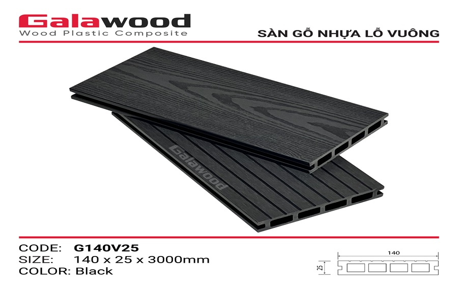 Sàn Gỗ Nhựa Ngoài Trời Galawood 25mm G140V25 Black