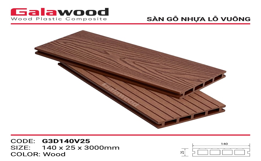 Sàn gỗ nhựa chịu lực ngoài trời Galawood 25mm G3D140V25